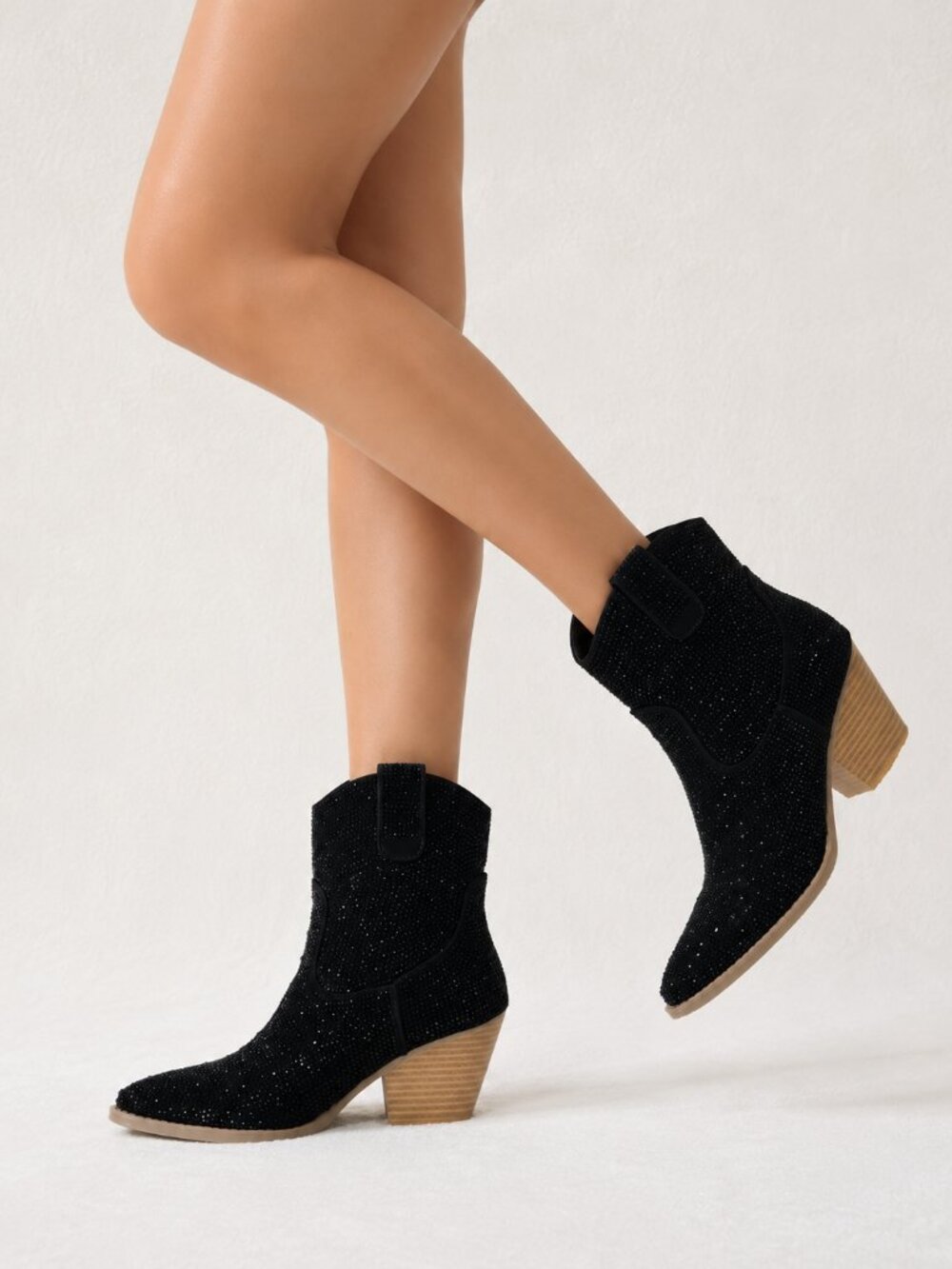 NIB Dolly Charcoal Black Rhinestone Glitter Cowgirl Country Glam Western Ankle